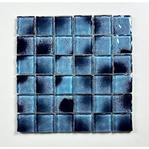 Coastal Design Style Caribbean Blue Square Mosaic 3 in. x 3 in. Glass Decorative Pool Tile Sample
