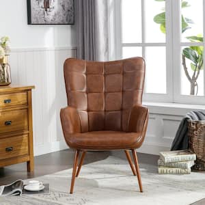 Vintage Brown PU leather upholstered armchair with metal legs(Set of 1)