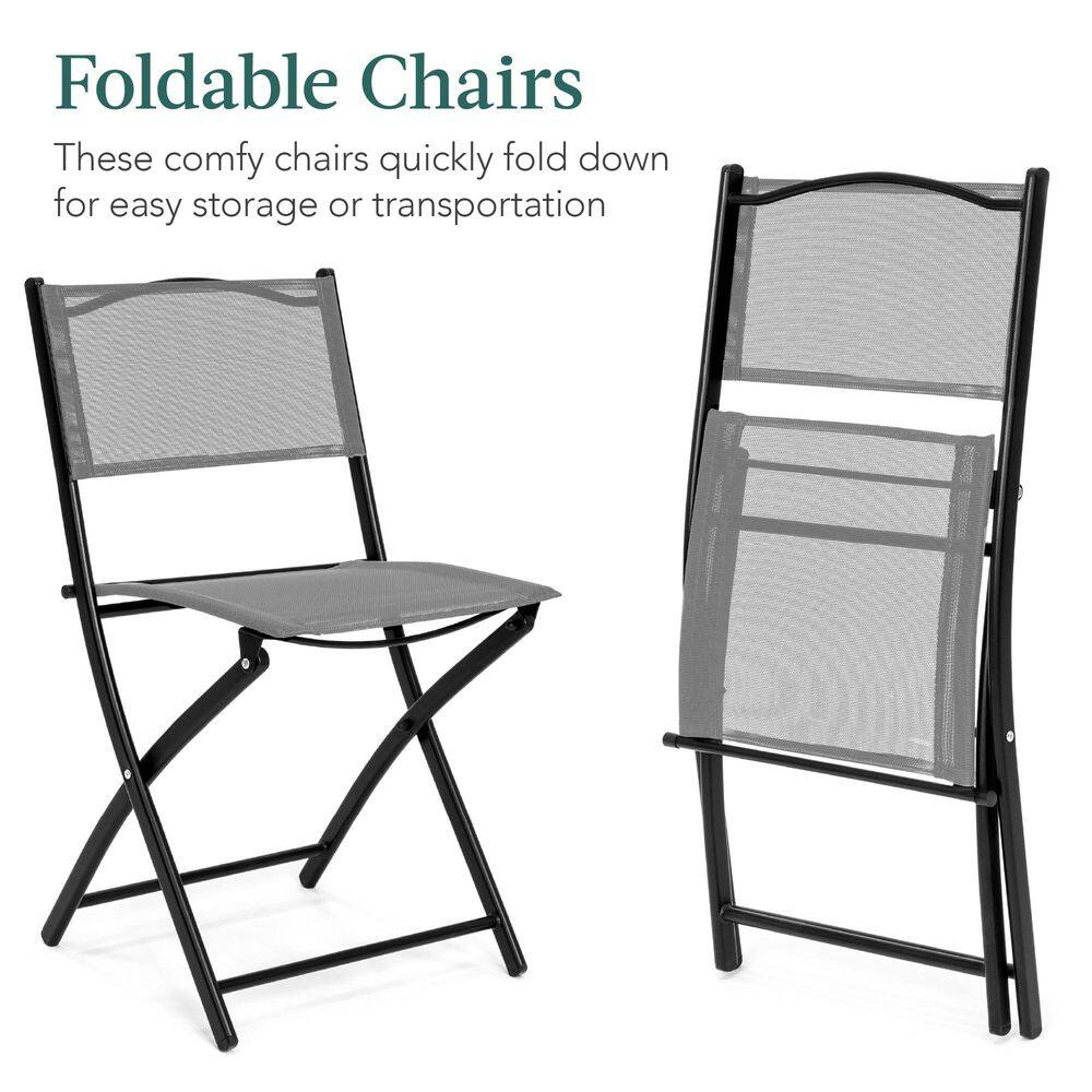 Gray 3-Piece Patio Bistro Set with Glass Tabletop and Folding Chairs
