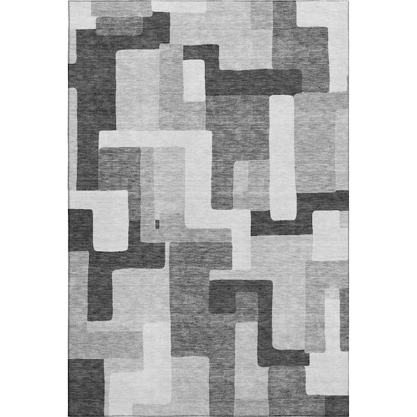 Addison Rugs Mayfield Premium Machine Washable Abstract AMF955 Silver 8 ft. x 10 ft. Area Rug