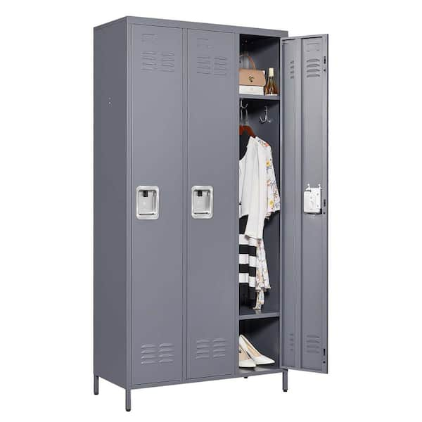 3-Tier 71.97 in. H Steel Storage Cabinet Locker with 3-Doors and  9-Compartments