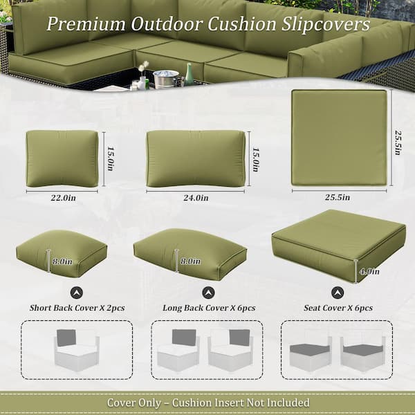 14-Pieces Patio Cushion Covers Replacement w/ Zipper for Sectional Sofa Set, Slipcovers for Outdoor Cushions Light Green