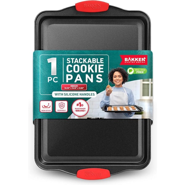 15.15 x 10.03" Medium Nonstick Sheet, Durable Carbon Steel Cookie Sheet with Red Silicone Handles, Set of 1