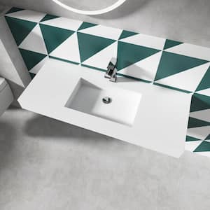 47 in. x 19 in. Solid Surface Wall-Mounted Bathroom Vessel Sink in White with Faucet Hole