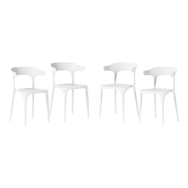 Frond and Form Outdoor Patio Modern Curved Back Poly Plastic Stacking Dining Side Chair (Set of 4), White