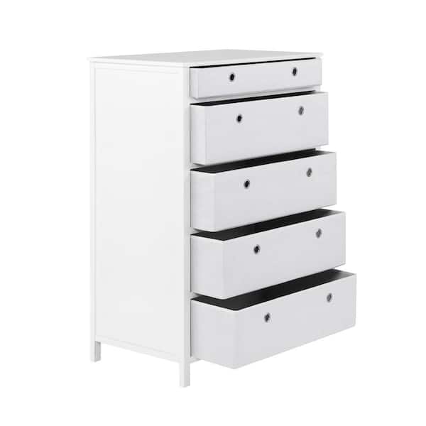 5 Drawer White Foldable Tall Dresser, 5 Ft Tall Dresser