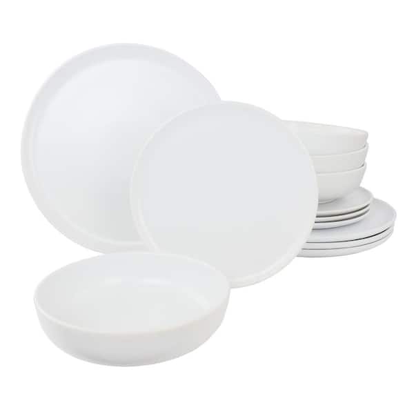 GIBSON ELITE Serenade 12-Pcs Round Stoneware Dinnerware Set Service of 4 in White