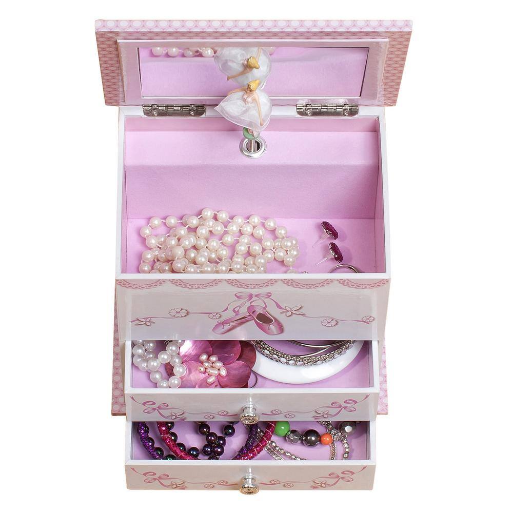 Pink and White Girls' Musical Ballerina Jewelry Box with Drawers