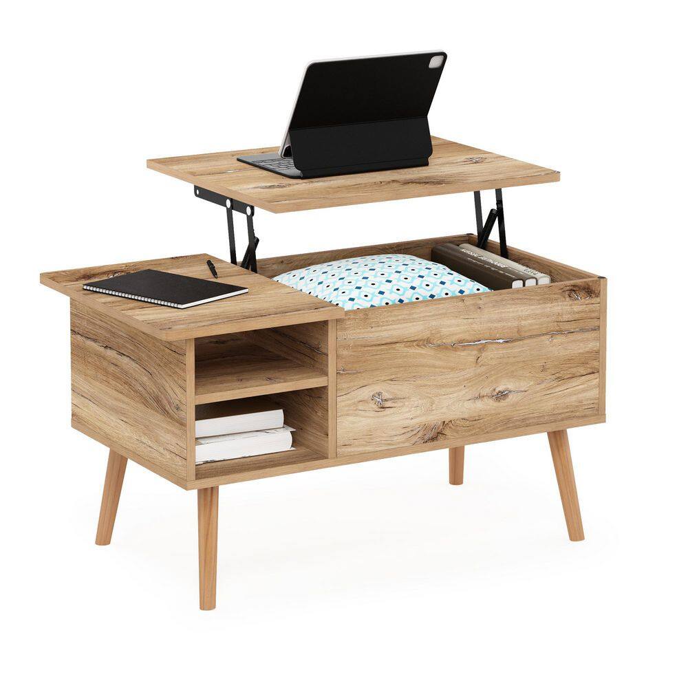 Flagstaff Oak Lift-Top Coffee Table with Hidden Storage and Shelves