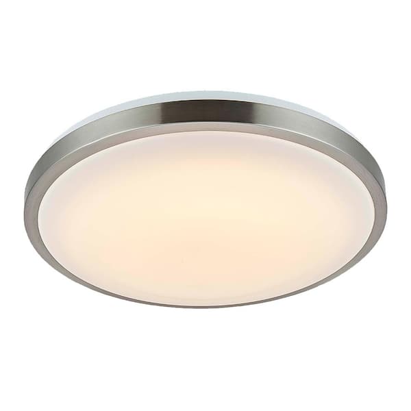 Unbranded 15 in. 75-Watt Modern Brushed Nickel Integrated LED Flush Mount with White Acrylic Shade