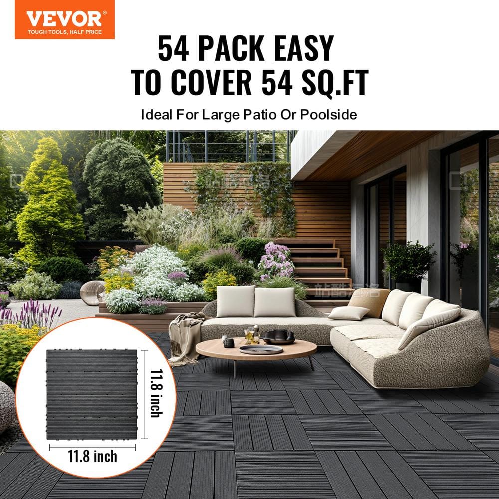 Dark Gray Plastic Interlocking Outdoor Deck Tiles, 54 Pack