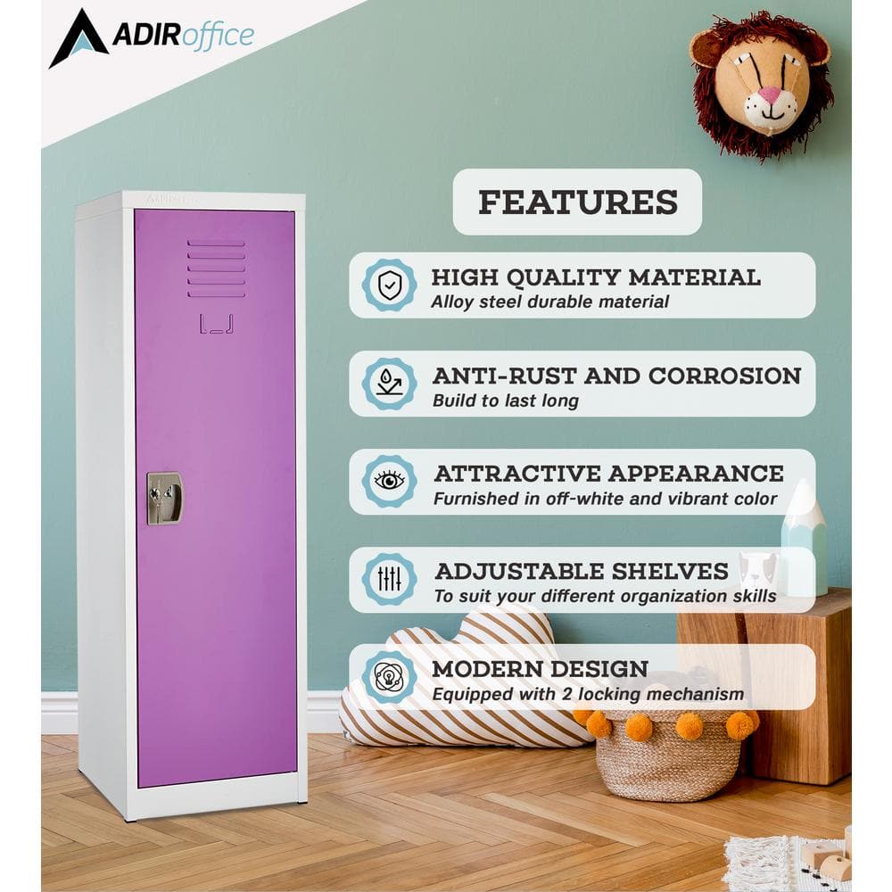 48-Inch Purple Steel Freestanding Office Locker with Adjustable Shelving