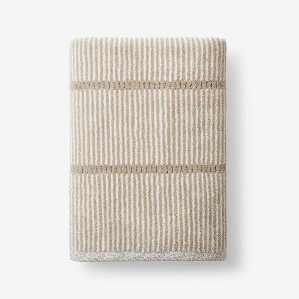 The Company Store Company Cotton Narrow Stripe Reversible Taupe Cotton Bath Towel