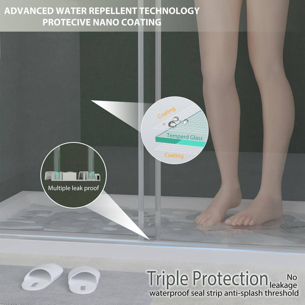Brushed Silver Frameless Double Sliding Shower Door with Clear Tempered Glass