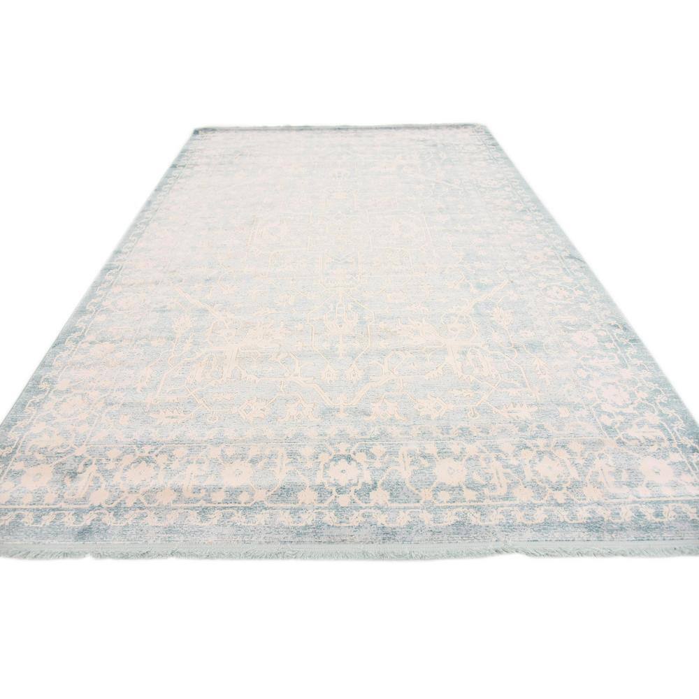 Elegant Light Blue and Ivory Abstract Indoor Area Rug, 7' x 10'