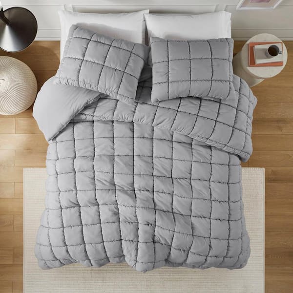 Dream Puff Grey Microfiber Twin Comforter Set