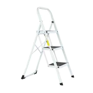 3.3 ft. Reach 3-Step Iron Ladder Foldable Non-Slip Outdoor Ladder Loading 330 lbs. for Home, Kitchen, Office, White