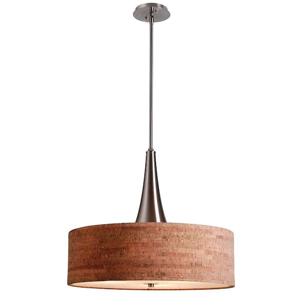 Kenroy Home Bulletin 3 Light Brushed Steel Ceiling Pendant With Cork Shade 93013bs The Home Depot