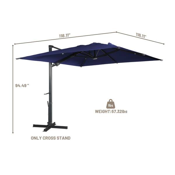 Boyel Living 10x10 ft. 360Rotation Square Cantilever Patio Umbrella with LED Light - Navy Blue Boyel Living 10x10 ft. 360Rotation Square Cantilever Patio Umbrella with LED Light - Navy Blue