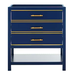 30 in. W x 17.7 in. D x 33.1 in. H Large Bath Vanity Cabinet without Top with Gold Metal Handle Open Shelf in Navy Blue