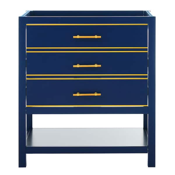 FUNKOL 30 in. W x 17.7 in. D x 33.1 in. H Large Bath Vanity Cabinet without Top with Gold Metal Handle Open Shelf in Navy Blue
