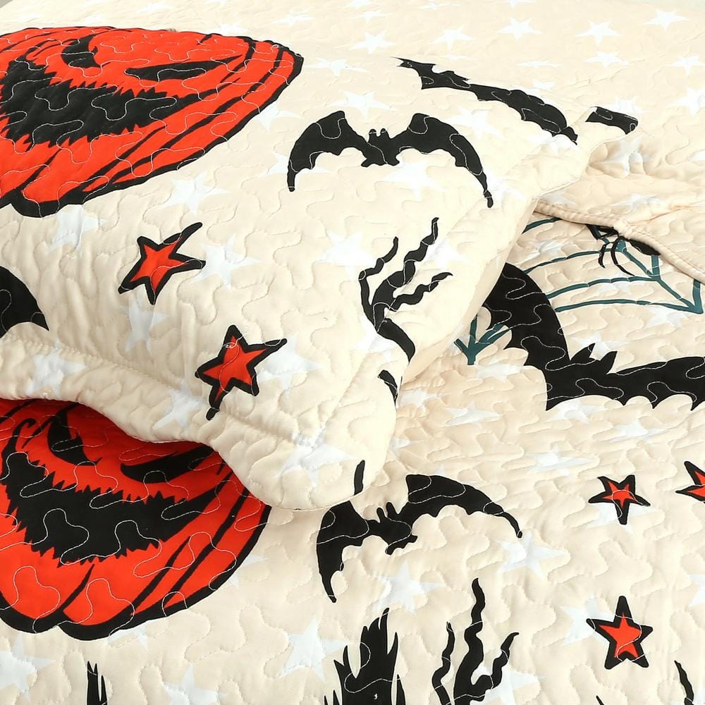 Twin Black and Orange Microfiber Reversible Kids Quilt Set
