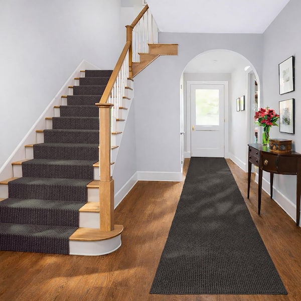 Non-Slip Hallway Runner Rug by The Foot Utility Mat For Home/Office Black Ribbed, 2.6 ft. x 50 ft.