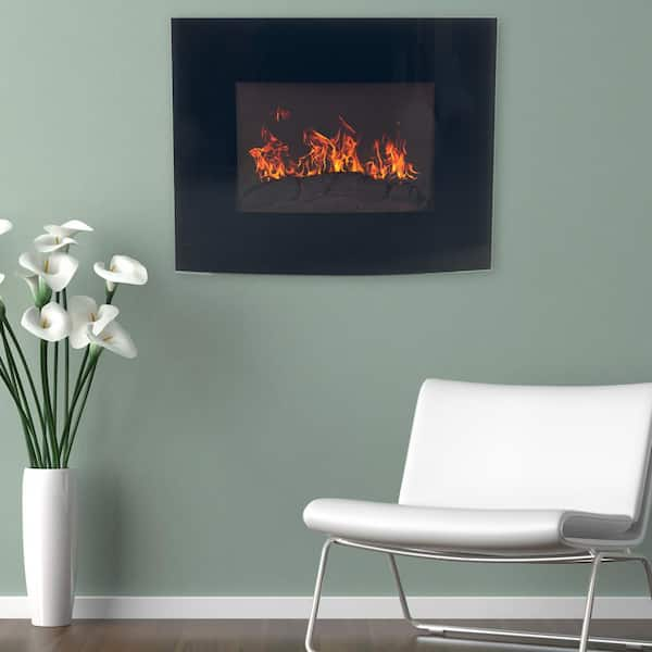 Northwest 25 in. Curved Glass Electric Fireplace Wall Mount and Remote in Black