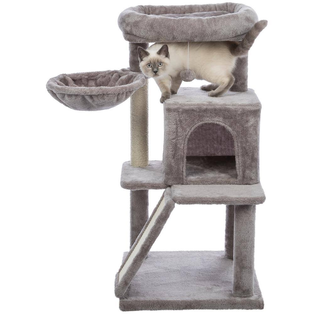 Gray Plush and Sisal 39.4" Cat Tree with Condo