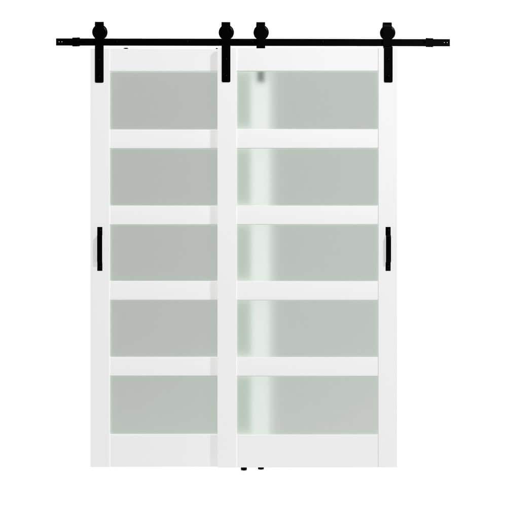 72 in. x 84 in. (Double 36 in. Doors) Frosted Glass, White, MDF, Painted, Double 5-Lite Sliding Barn Door Hardware Kit price history on PriceWatchPro