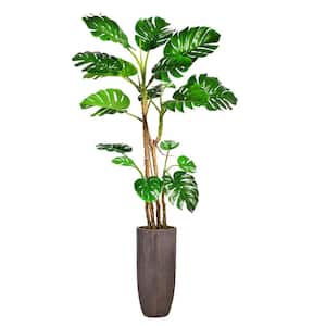 7.67 ft. Tall Green Artificial Faux Real Touch Monstera Trees in Fiberstone Planter
