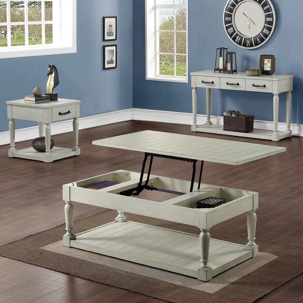 Hemingway Transitional Alabaster White Rectangular Sofa Table with Storage