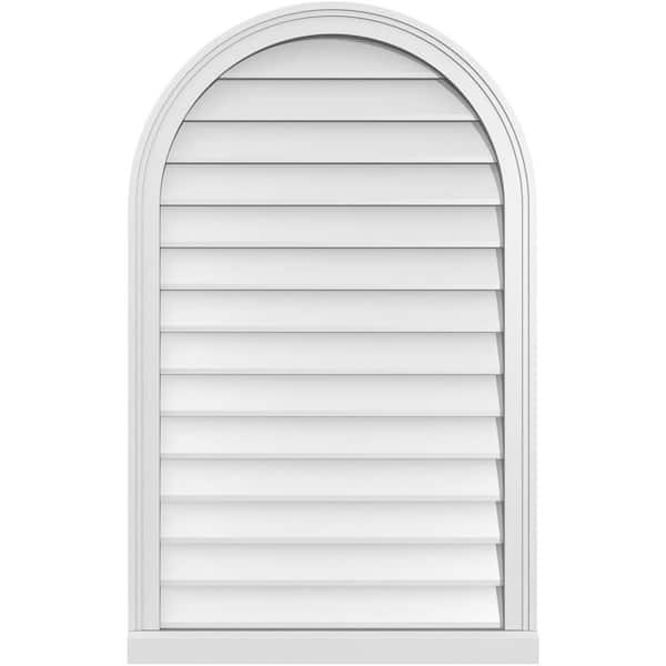 Ekena Millwork 26 in. x 42 in. Round Top Surface Mount PVC Gable Vent: Decorative with Brickmould Sill Frame