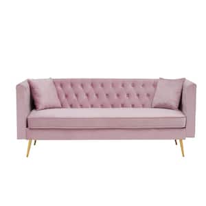 77.2 in Wide Square Arm Modern simplicity Velvet Accent Straight Sofa With Golden Metal Leg of Living Room in Pink