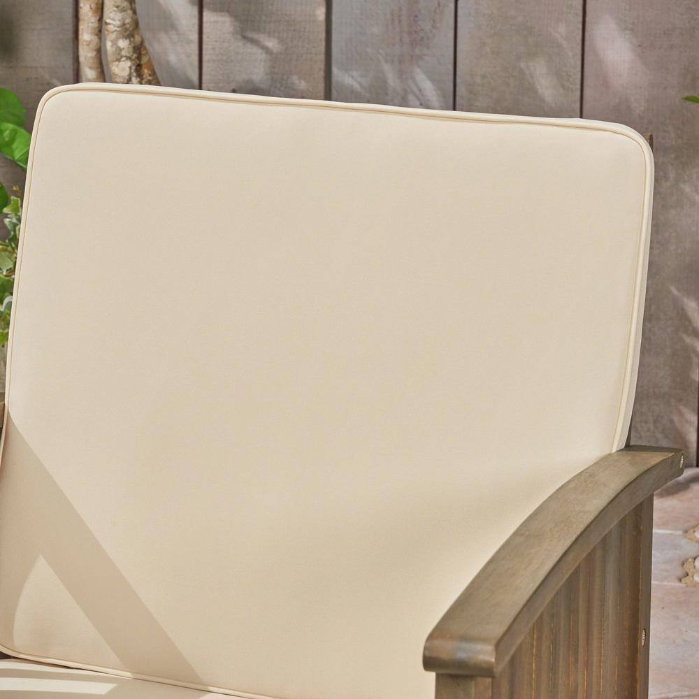Gray Acacia Wood Outdoor Club Chairs with Cream Cushions