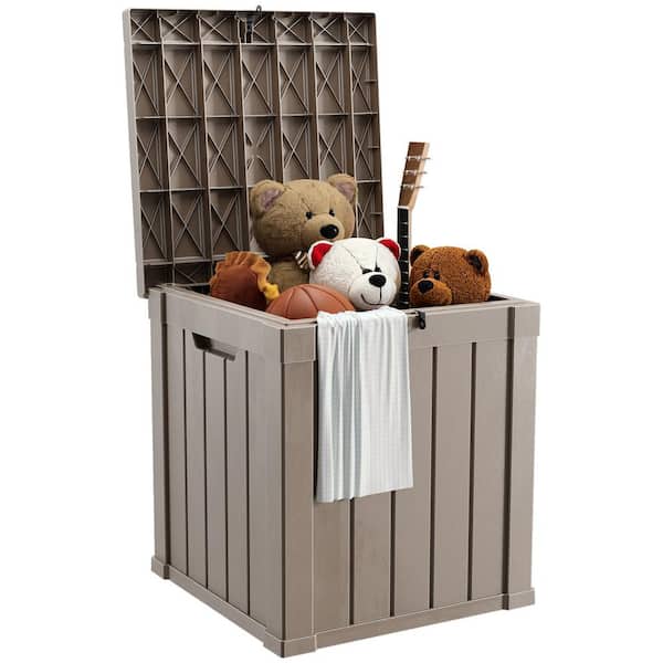 Clihome 22 in. W x 22 in. D x 24 in. H Brown Deck Box 50 Gal. Indoor/Outdoor Storage Cabinet with Padlock