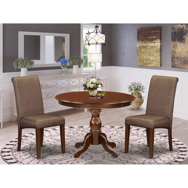 East West Furniture 3 Piece Mahogany Finish Solid Wood Top Dining Room Set with High Back Seats 4 HBBA3 MAH 18 440 HD The Home Depot