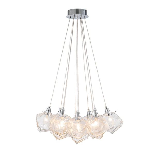 Y'INSP 13 Light Chrome Modern Cluster Chandelier Lighting Fixture for Bedroom With Clear Ice Cube Glass Shade, No Bulb Included
