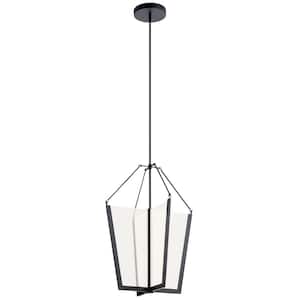 Calters 28.5 in. Integrated LED Black Contemporary Lantern Foyer Pendant Hanging Light