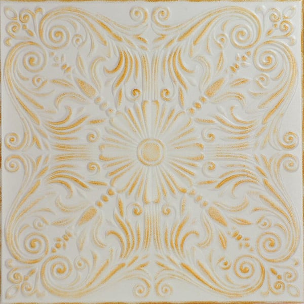 A La Maison Ceilings Spanish Silver White Washed Gold 1.6 ft. x 1.6 ft. Decorative Foam Glue Up Ceiling Tile (21.6 sq. ft./case)