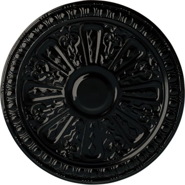 Ekena Millwork 18 in. x 1-1/4 in. Raymond Urethane Ceiling Medallion (Fits Canopies upto 5-3/8 in.) Hand-Painted Black Pearl
