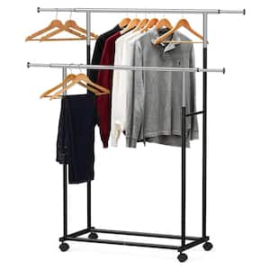 Black Metal Garment Clothes Rack Double Rods 30.5 in. W x 58.75 in. H