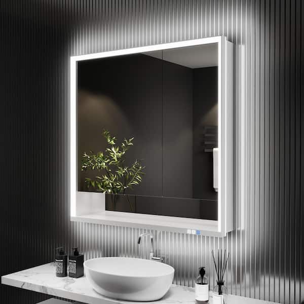 Elaro 36 in. W x 36 in. H Rectangular Aluminum Recessed/Surface Mount Medicine Cabinet with Mirror, Backlit&Front Light