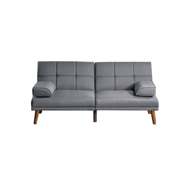 Benjara 33in. Gray Polyester Twin Size Adjustable Futon Sofa Bed