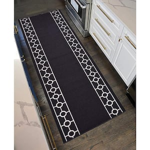 Chain Border Custom Size Black 108 in. x 26 in. Indoor Stair Treads Matching Runner Rug Slip Resistant Backing