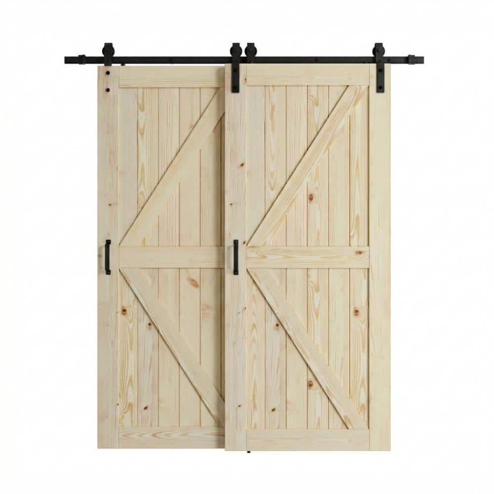 77 in. x 80 in. (double 42 in.) K-Style Wood Unfinished Assembly Required Bypass Sliding Barn Door with Hardware Kit price history on PriceWatchPro