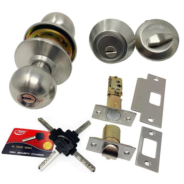 Premier Lock Stainless Steel Entry Door Knob Combo Lock Set with Deadbolt  and Total 24 Keys, Keyed Alike (4-Pack) ED03-4 - The Home Depot