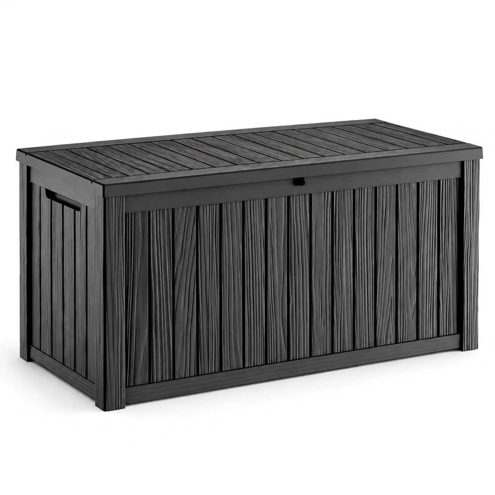 200 Gal. Extra Large Black Wood Grain Resin Deck Box with Gas Strut Lid Lockable 880 lbs. Lid Capacity Weather Resistant