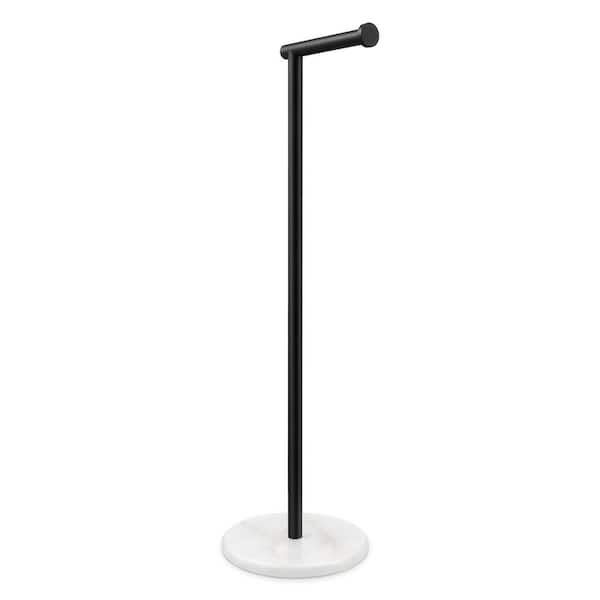 Bathroom Freestanding Toilet Paper Holder 26 in. H Tissue Roll Holder Floor Stand with Marble Base in Matte Black