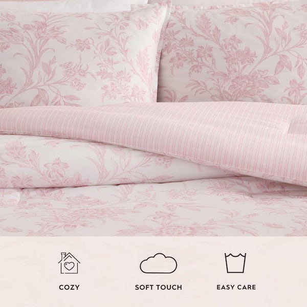 LAURA ASHLEY Natalie Reversible 7-Piece Light Pink Cotton Full